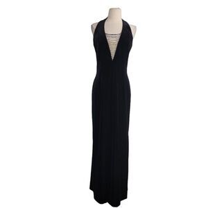 Vtg Y2K Betsey & Adam Black Velvet Formal Maxi Dress‎ Sz M Halter Beaded V-Neck